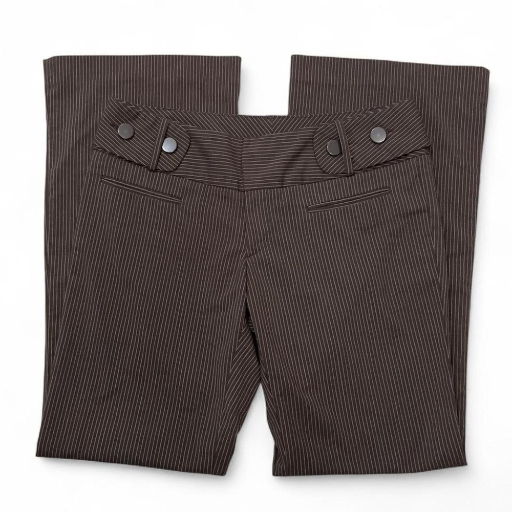 Vintage Y2K StudioY Brown‎ Pinstripe Trousers Flared Sz 7/8 Office Siren Buttons